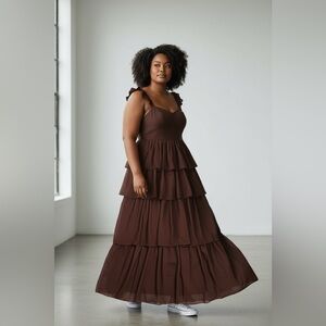 Elegant Brown Tiered Women's Dress